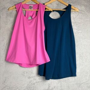 Zyia Active Womens Racerback Tank Top Bundle Pink Teal Blue Keyhole Back Size L